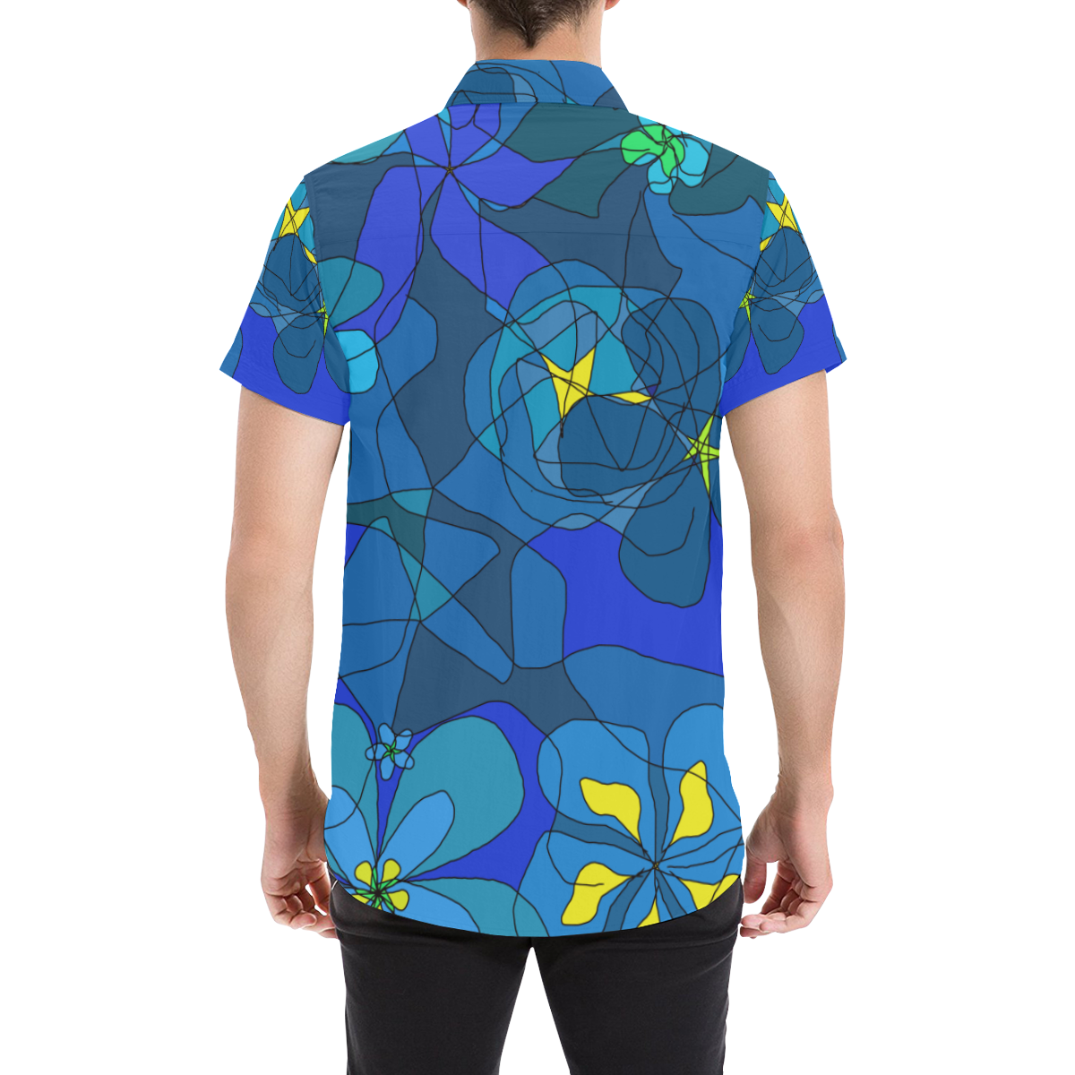 Abstract Blue Floral Design 2020 Men's All Over Print Short Sleeve Shirt/Large Size (Model T53)