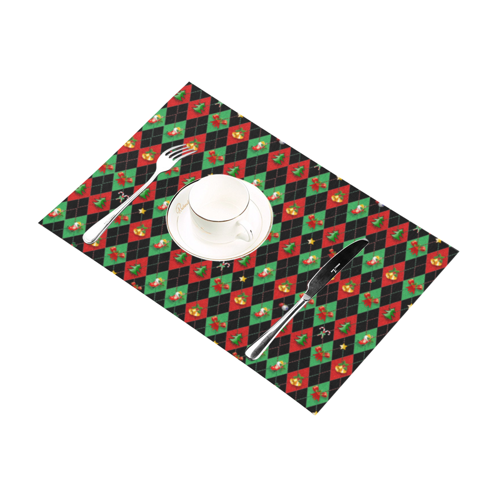Christmas Argyle Pattern Black Placemat 12’’ x 18’’ (Set of 2)