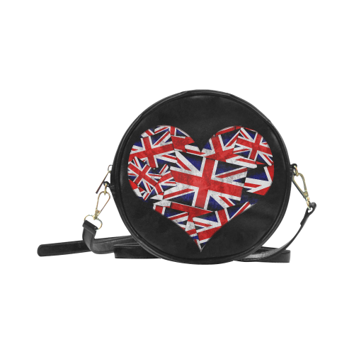 Union Jack British UK Flag Heart Round Sling Bag (Model 1647)