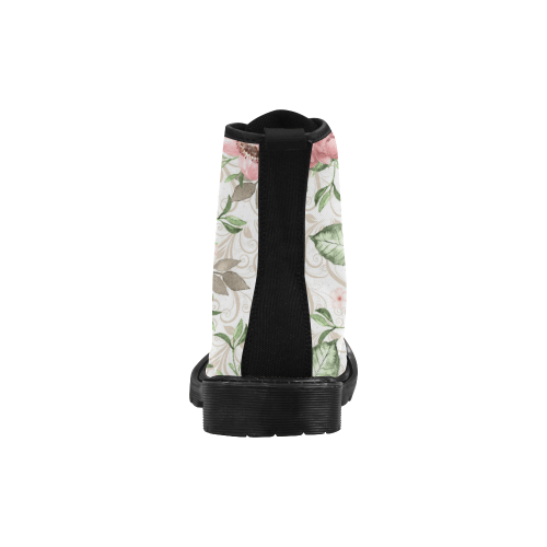 Pink Romance Boots, Watercolor Floral Martin Boots for Women (Black) (Model 1203H)