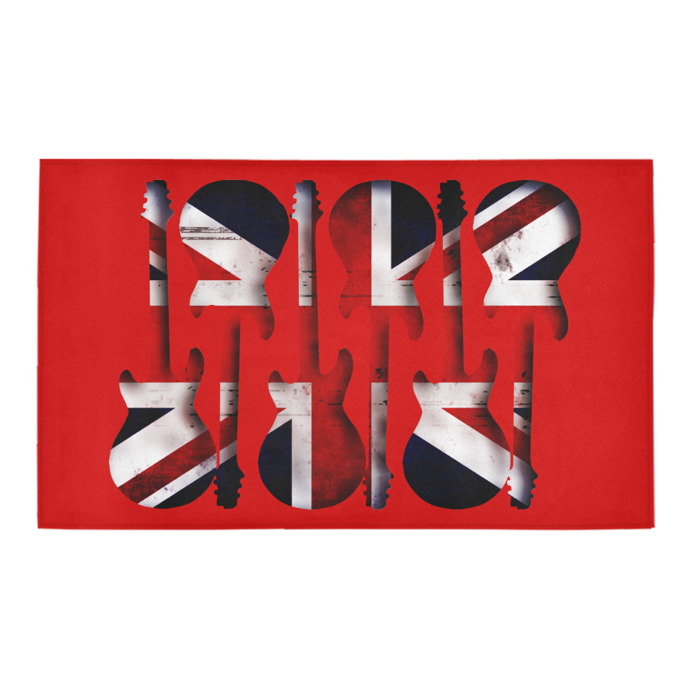 Union Jack British UK Flag Guitars on Red Azalea Doormat 30" x 18" (Sponge Material)