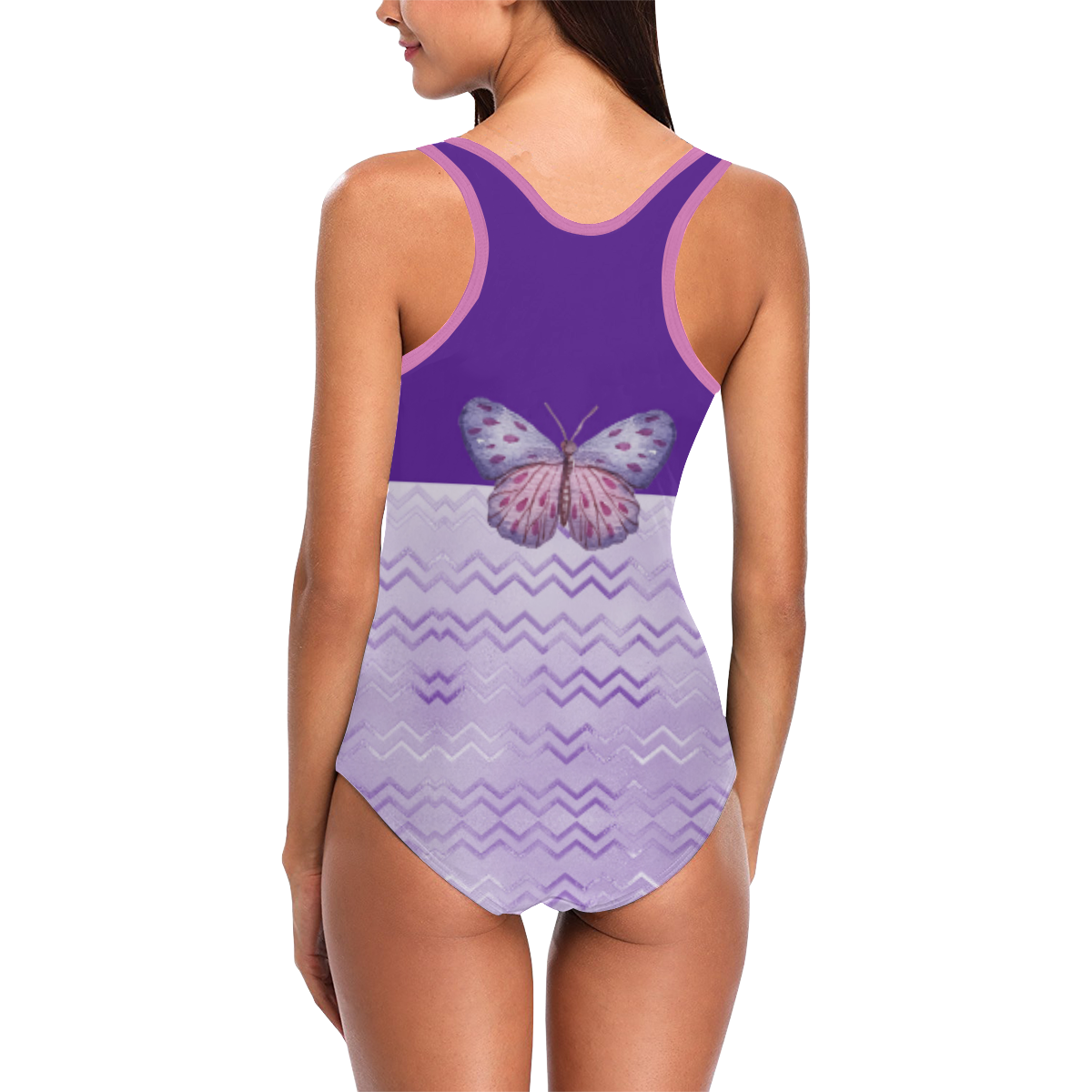 Purple Butterfly Chevron Vest One Piece Swimsuit (Model S04)