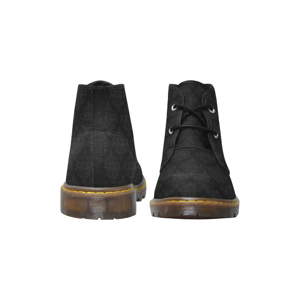 Black on Black Pattern Women's Canvas Chukka Boots/Large Size (Model 2402-1)