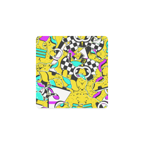 Shapes on a yellow background Square Coaster