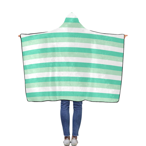 Mint Stripes Flannel Hooded Blanket 40''x50''