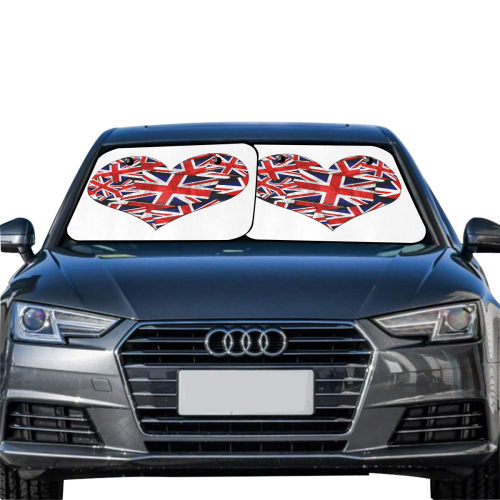 Union Jack British UK Flag Heart White Car Sun Shade 28"x28"x2pcs