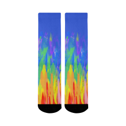 Flames Paint Abstract Classic Blue Mid-Calf Socks (Black Sole)