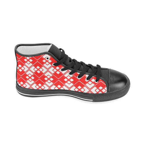 Abstract geometric pattern - red and white. Men’s Classic High Top Canvas Shoes (Model 017)