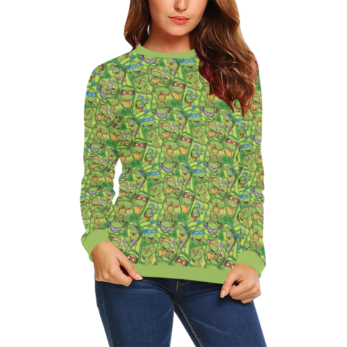 Teenage Mutant Ninja Turtles (TMNT) All Over Print Crewneck Sweatshirt for Women (Model H18)