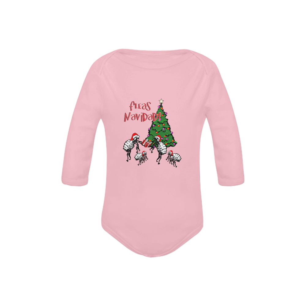 Christmas Fleas Feliz Navidad Pink Baby Powder Organic Long Sleeve One Piece (Model T27)
