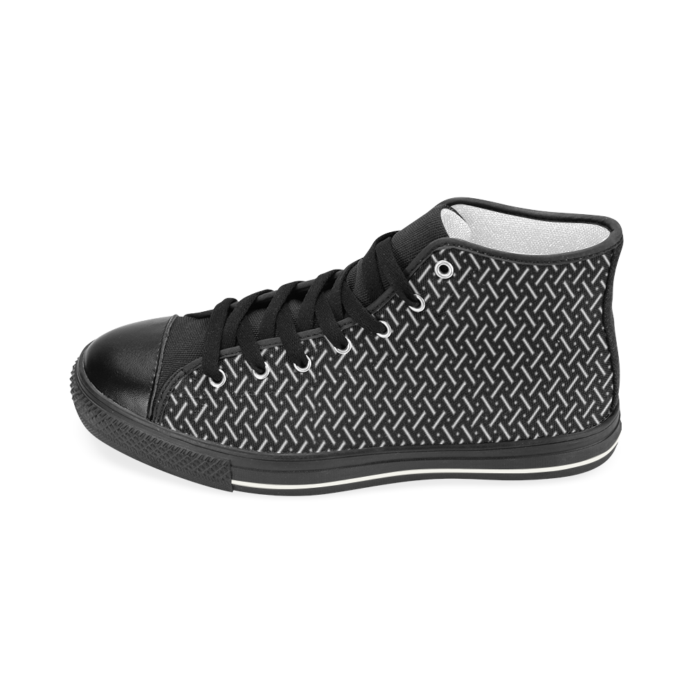 Black and White Herringbone Men’s Classic High Top Canvas Shoes (Model 017)