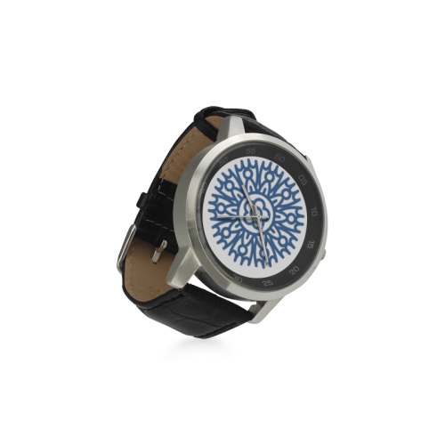 mandala indigo chakra, adjnia atrae la capacidad de pensar y tomar decisiones en tu vida, Unisex Stainless Steel Leather Strap Watch(Model 202)