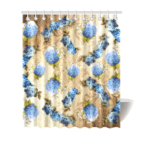 watercolor Hydrangeas on VINTAGE GOLD Shower Curtain 72"x84"