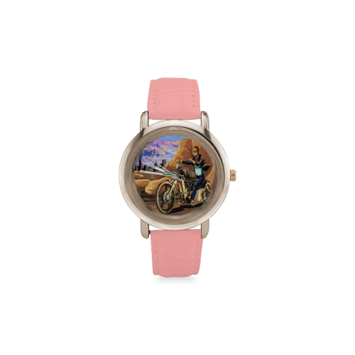 On The List Eddie Cruising Custom Chopper Style Houston Cartoon Pink Girl's Watch Women's Rose Gold Leather Strap Watch(Model 201)