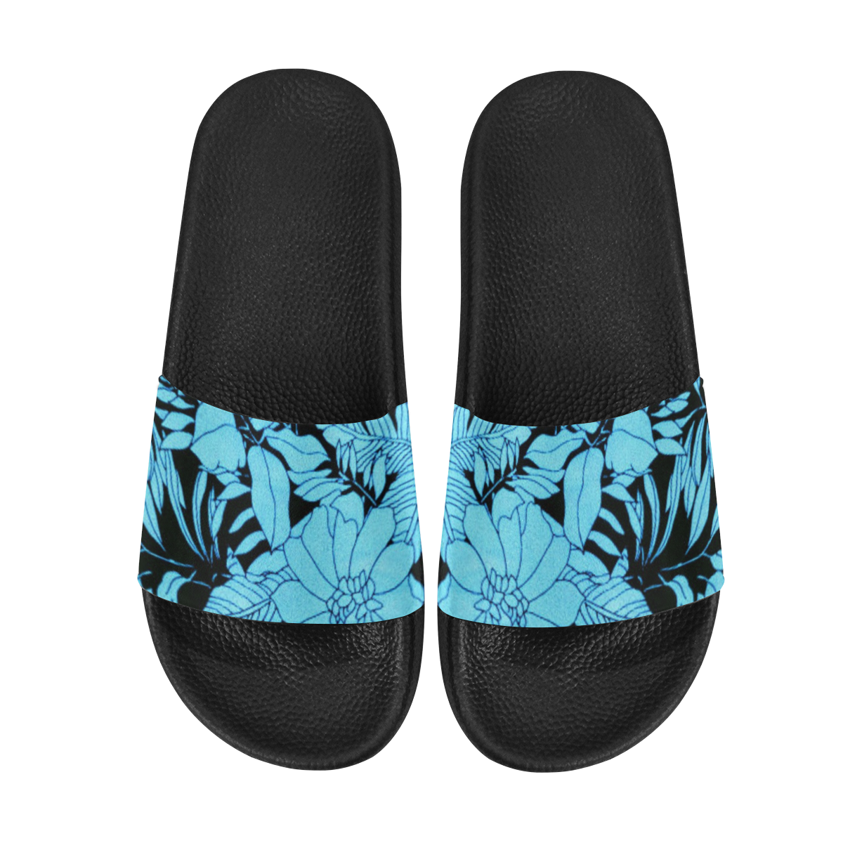 blue floral watercolor abstract Men's Slide Sandals (Model 057)