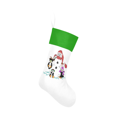 Christmas Snowman And Penguins White/Green Christmas Stocking