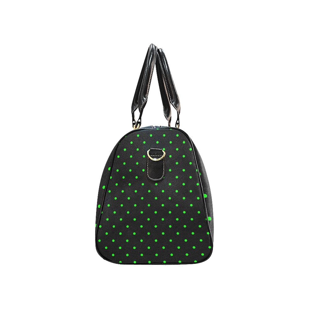 Green Polka Dots on Black New Waterproof Travel Bag/Large (Model 1639)