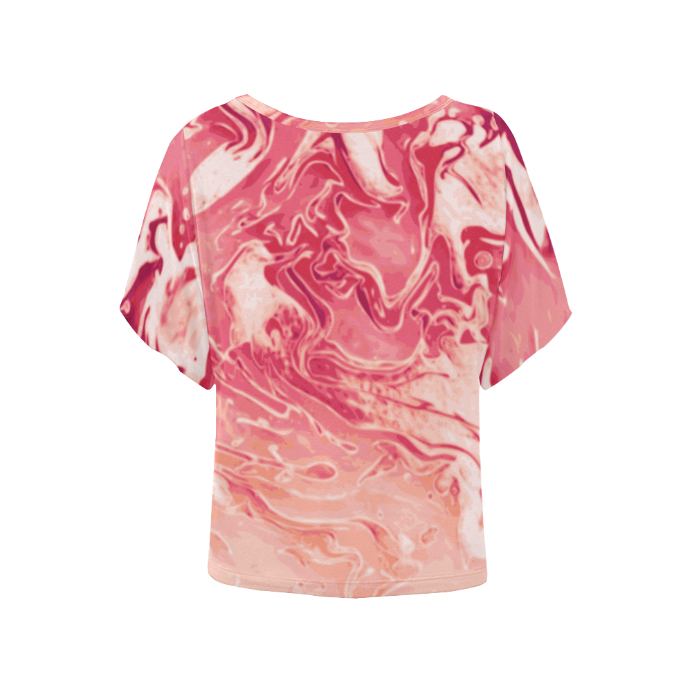 Red Wine Celebration - red pink orange abstract swirls Women's Batwing-Sleeved Blouse T shirt (Model T44)