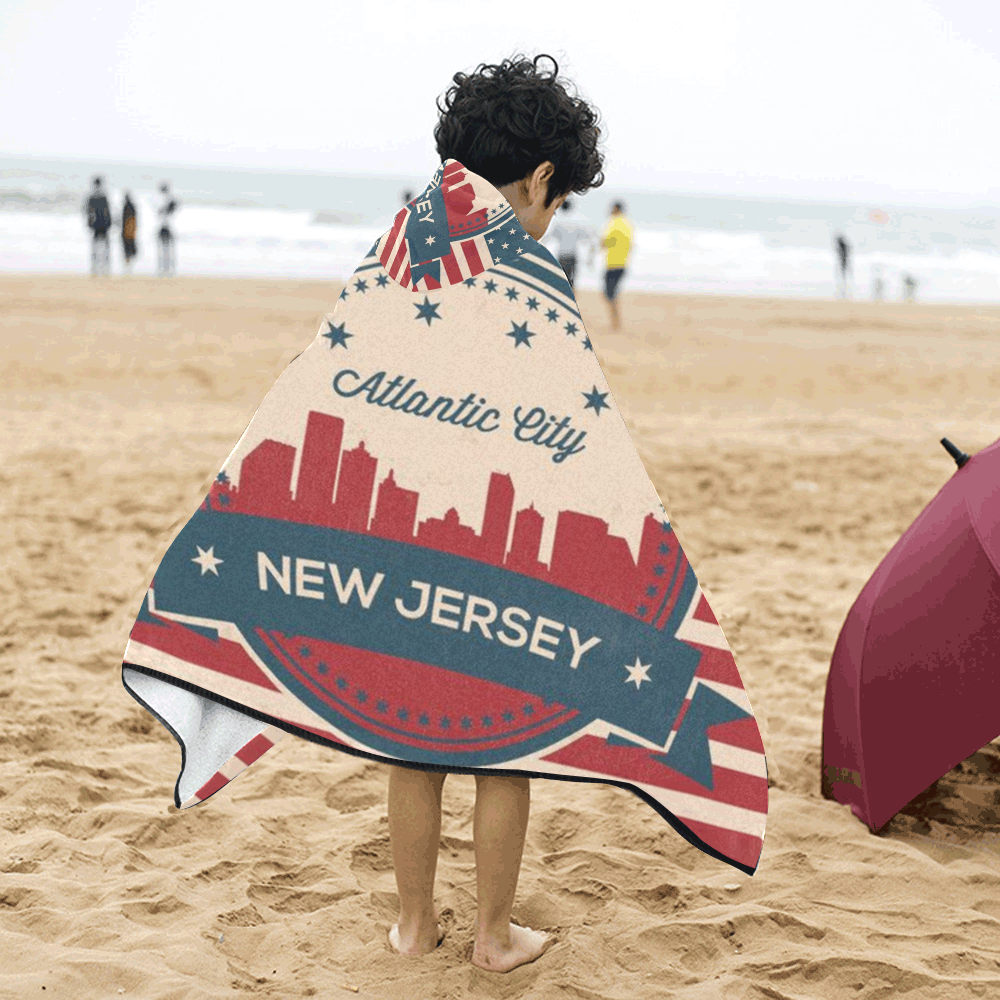 Atlantic City New Jersey Retro Skyline Kids' Hooded Bath Towels