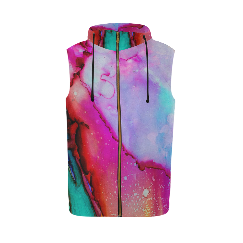 Red purple green ink All Over Print Sleeveless Zip Up Hoodie for Men (Model H16)