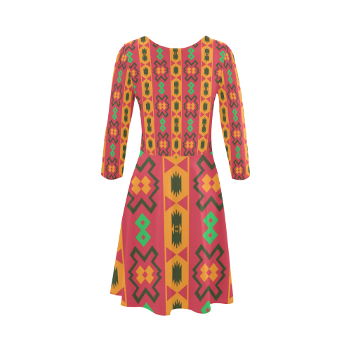 Tribal shapes in retro colors (2) 3/4 Sleeve Sundress (D23)