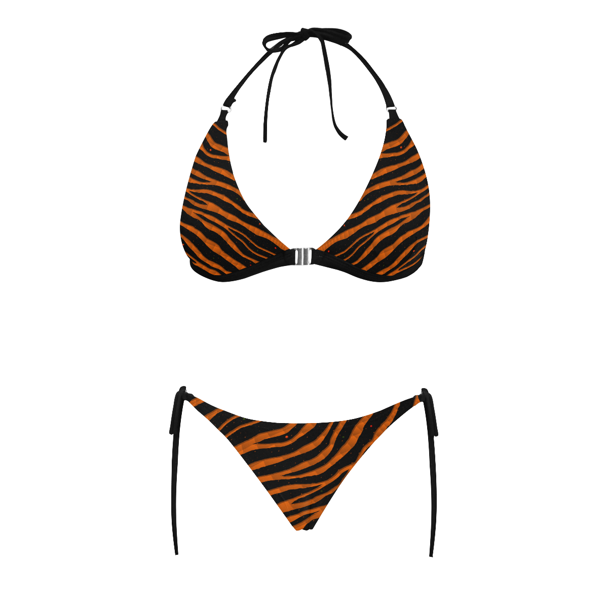 Ripped SpaceTime Stripes - Orange Buckle Front Halter Bikini Swimsuit (Model S08)