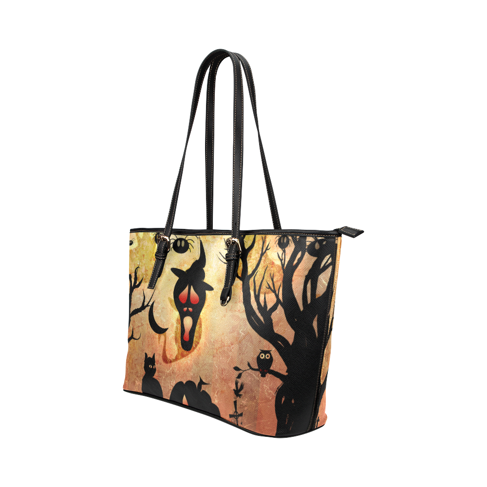 Funny halloween design Leather Tote Bag/Small (Model 1651)