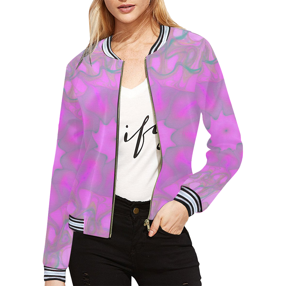 Smoky Pink All Over Print Bomber Jacket for Women (Model H21)