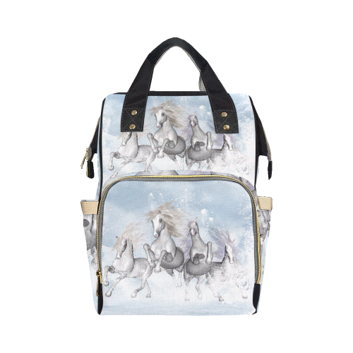 Awesome white wild horses Multi-Function Diaper Backpack/Diaper Bag (Model 1688)
