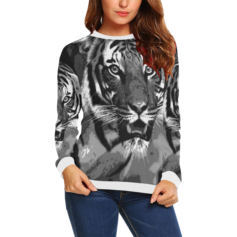 TIGER 15 All Over Print Crewneck Sweatshirt for Women (Model H18)