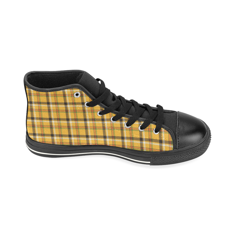 Yellow Tartan (Plaid) High Top Canvas Women's Shoes/Large Size (Model 017)