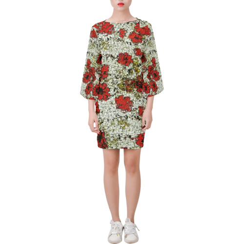 MosaicArt lovely  floral by JamColors Bell Sleeve Dress (Model D52)