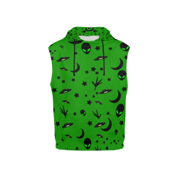 Alien Flying Saucers Stars Pattern on Green All Over Print Sleeveless Hoodie for Kid (Model H15)