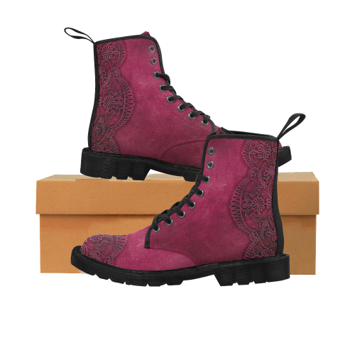 Distressed Leather And Lace Raspberry Martin Boots for Women (Black) (Model 1203H)