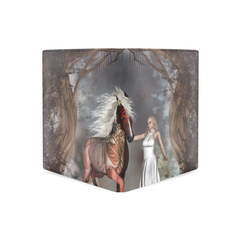 Fantasy horse with fairy Men's Leather Wallet (Model 1612)