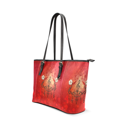 Music clef with floral design Leather Tote Bag/Large (Model 1640)