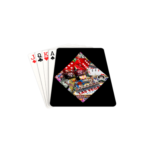 Diamond Playing Card Shape - Las Vegas Icons on Black Playing Cards 2.5"x3.5"