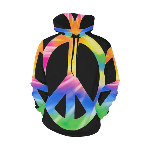 Color Peace Sign Reverse Flash Rave Techno All Over Print Hoodie for Men/Large Size (USA Size) (Model H13)