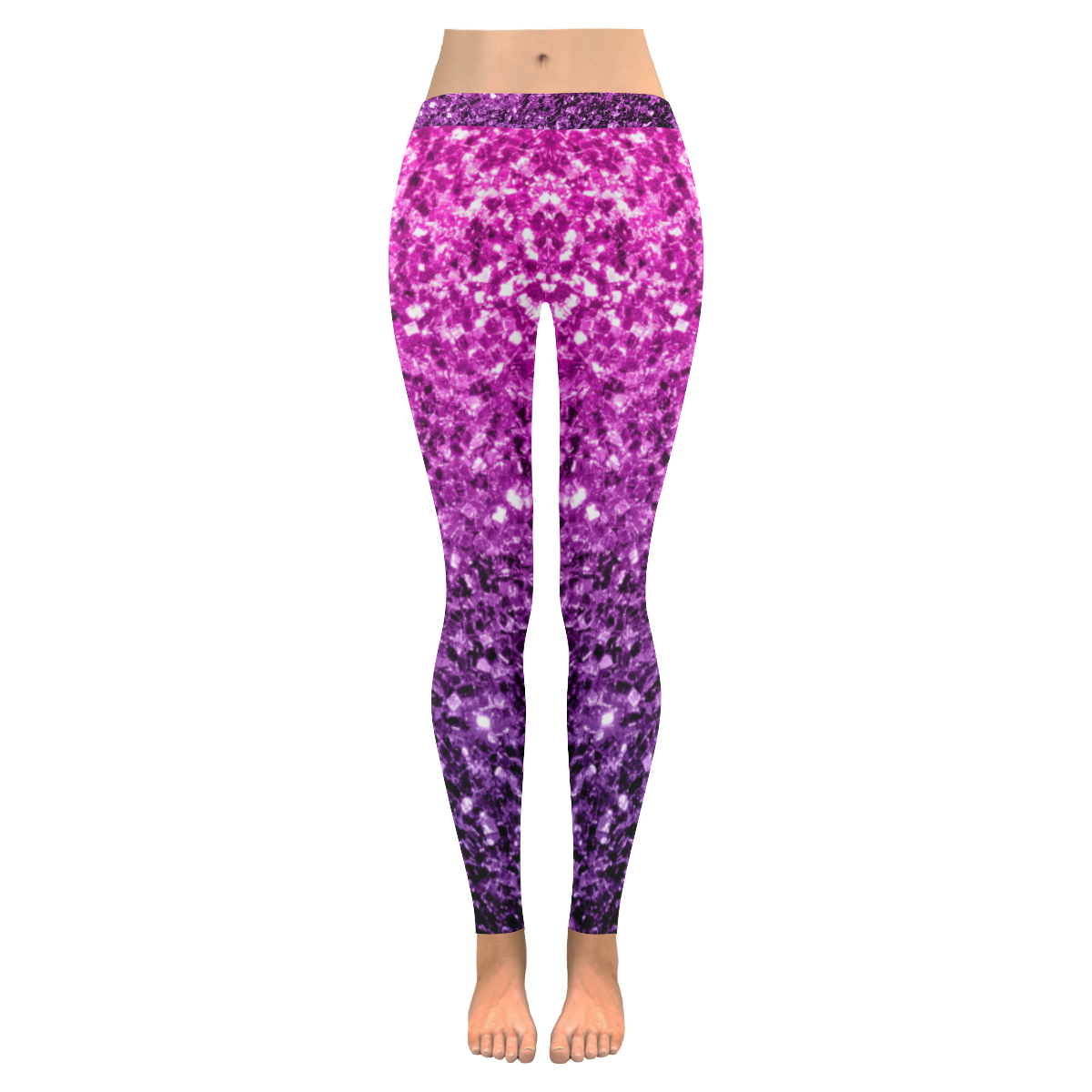 Beautiful Purple Pink Ombre glitter sparkles Women's Low Rise Leggings (Invisible Stitch) (Model L05)