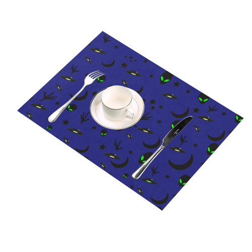 Alien Flying Saucers Stars Pattern Placemat 14’’ x 19’’ (Set of 6)