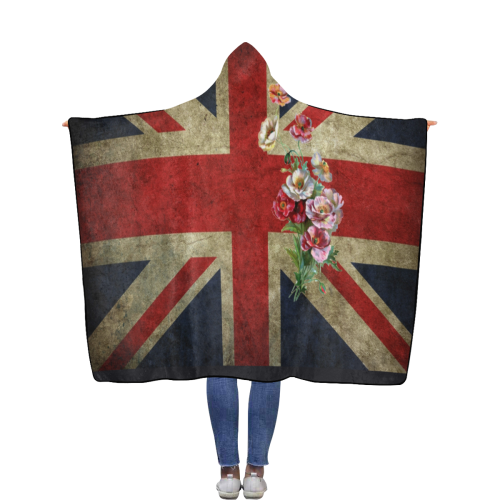 Flowery Union Jack Flannel Hooded Blanket 56''x80''