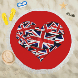 Union Jack British UK Flag Heart  Red Circular Beach Shawl 59"x 59"