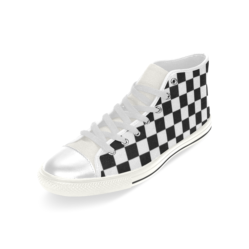 Checkered Men’s Classic High Top Canvas Shoes (Model 017)