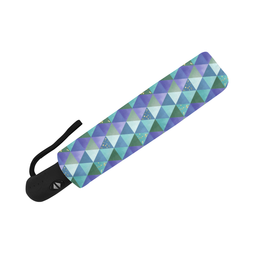 Triangle Pattern - Blue Violet Teal Green Auto-Foldable Umbrella (Model U04)