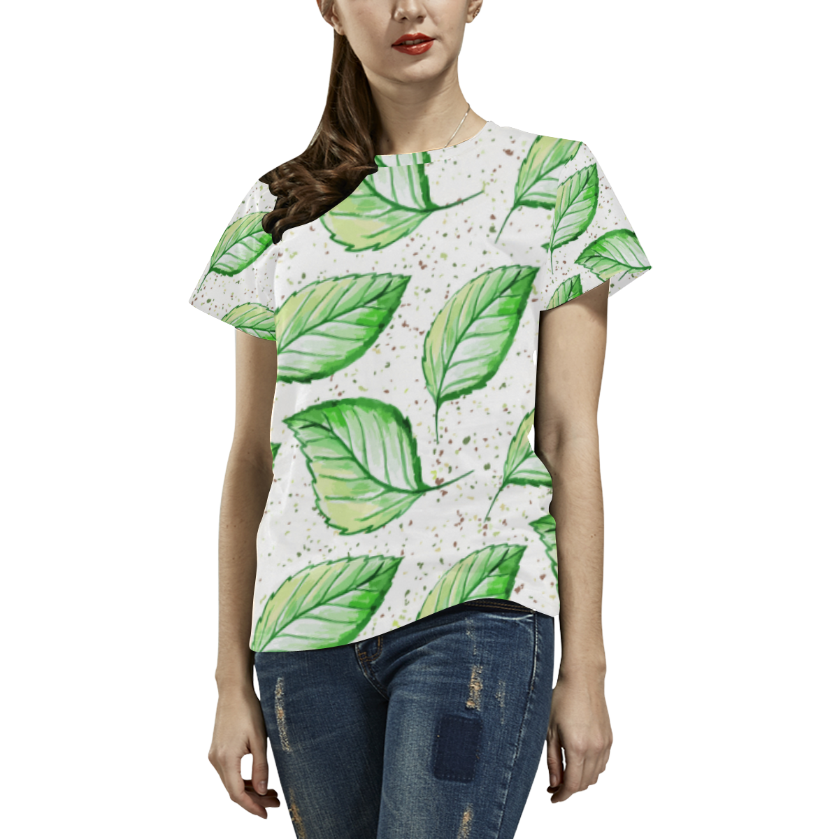 St patricks day leaf irish green white nature lucky All Over Print T-Shirt for Women (USA Size) (Model T40)
