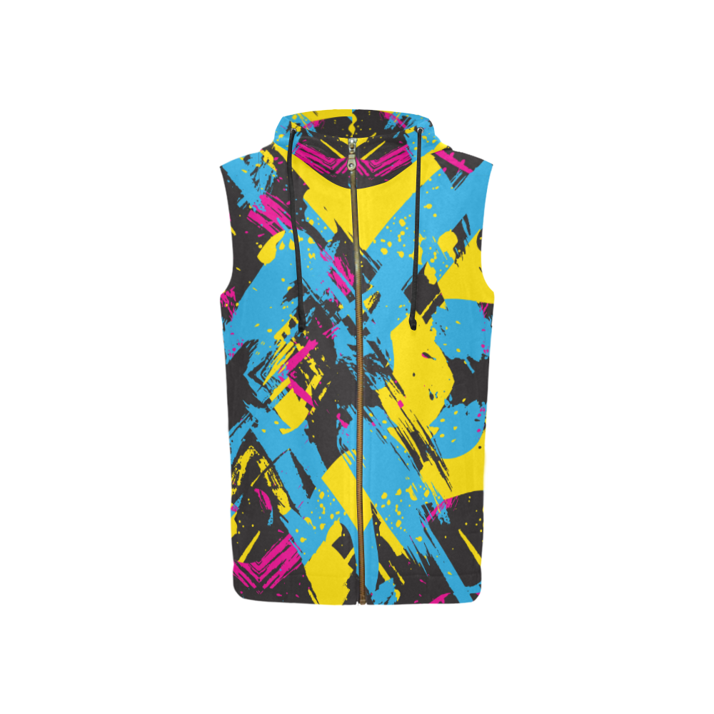 Colorful paint stokes on a black background All Over Print Sleeveless Zip Up Hoodie for Women (Model H16)