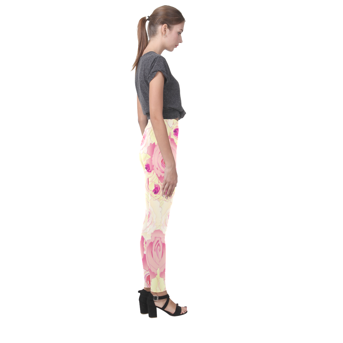 Pink and yellow Tea Roses Cassandra Women's Leggings (Model L01)