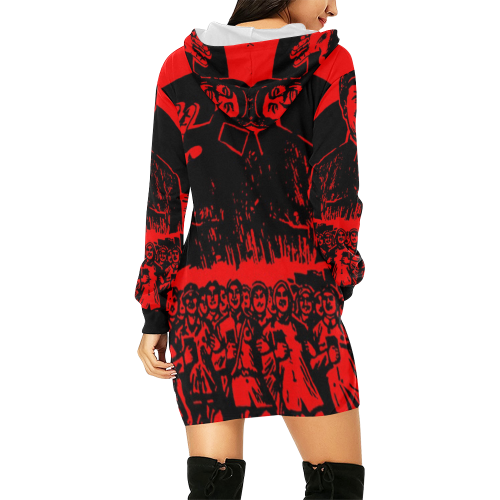 Chairman Mao receiving the Red Guards 2 All Over Print Hoodie Mini Dress (Model H27)
