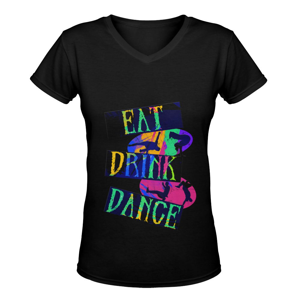 Break Dancing Colorful on Black Women's Deep V-neck T-shirt (Model T19)
