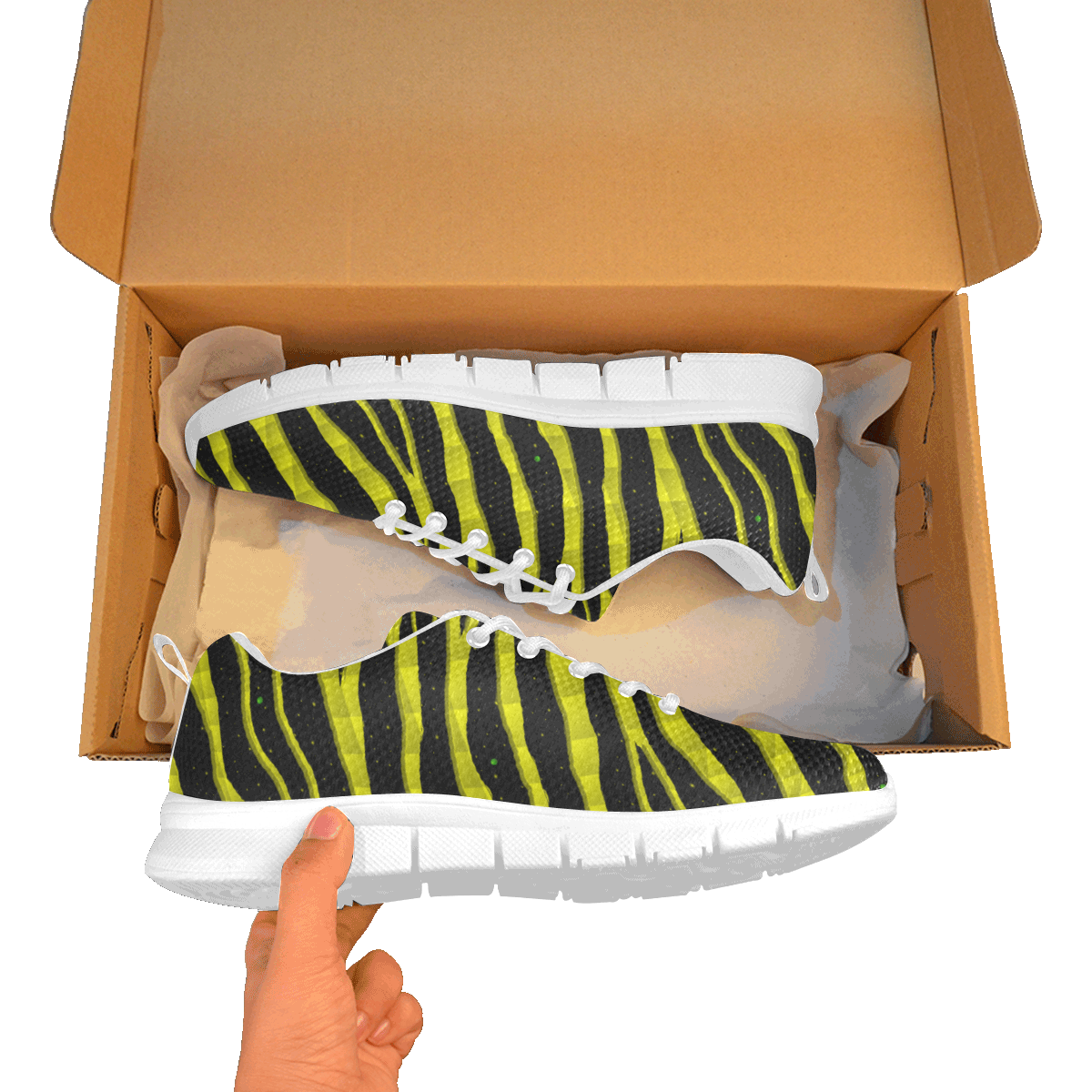 Ripped SpaceTime Stripes - Yellow Women's Breathable Running Shoes (Model 055)